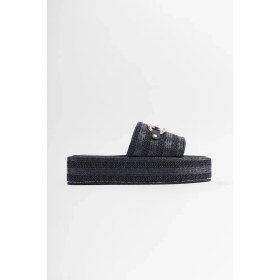 Resim Shoemark Vera Siyah Toka Detaylı Dolgu Topuk Hasır Kadın Terlik 