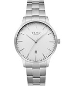 Resim Obaku Denmark V247XDCISC Quartz Çelik Gri Beyaz Kadran Safir Cam 42 mm Erkek Kol Saati 