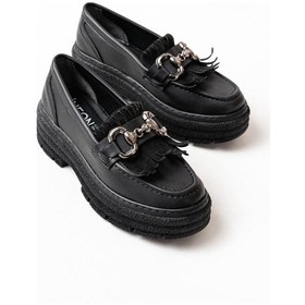 Resim 749-750 Siyah Tokalı Günlük Yüksek Tabanlı Loafer Ayakkabı Beyaz 