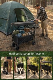 Resim Kiwi Kfw-391 Katlanabilir 120 Kg Çift Tekerli Tenteli Kamp, Piknik, Plaj, Pazar ve Market Arabası 