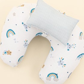Resim Emzirme Yastığı - Çift Taraflı - Bebe Mavisi Muslin - Mavi Gökkuşağı 