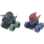 Resim Sürtmeli Dinazor Arabalar 2'li - 12 Cm - Triceratops & Parasaurolophus Çok Renkli 
