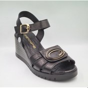 Resim Mammamia D25ys-2775 Siyah Deri Dolgu Topuklu 7cm Kadın Sandalet Siyah 