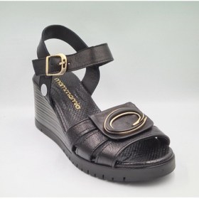 Resim Mammamia D25ys-2775 Siyah Deri Dolgu Topuklu 7cm Kadın Sandalet Siyah 