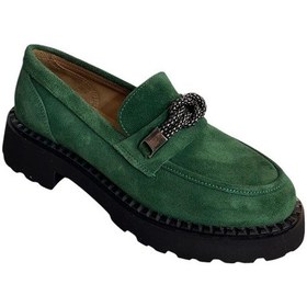 Resim Tufan Shoes Yeşil Hakiki Deri Kalın Taban Loafer YESIL 