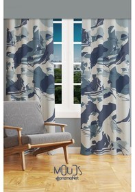 Resim Mavi Kamuflaj Desenli Süet Oturma Odası Salon Fon Perde Baskılı Ekstrafor Büzgü 2 Kanat Prd-1083 Çok Renkli 