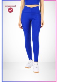 Resim Missmaral Slim Fit Tayt Yüksek Bel Toparlayıcı Saks Mavi Spor Model Flatlock Dikiş Detaylı Oslo 1090 Mavi 