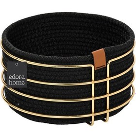 Resim Altın Yuvarlak Ekmek Sepeti Şık,ekmeklik Siyah Hasır Örmeli Makrome-çok Amaçlı Metal Paslanmaz Altın 