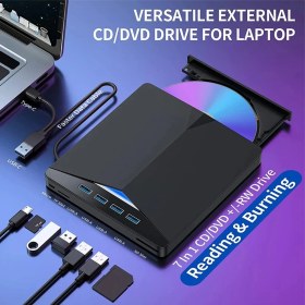 Resim Techtic 7in1 Harici Dvd-Rom USB 3.0 Hub Çoğaltıcı Tf Sd Kart Okuyucu Type C Kablolu DVD Player CD 