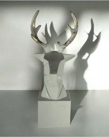 Resim Kubik Geyik Kafası Dekoratif Obje Biblo C 0107 - Beyaz 