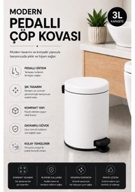 Resim Pedallı Çöp Kovası 3 Litre İç Kovalı Kapaklı Banyo Çöp Kutusu Beyaz - Elit 7003 