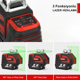 Resim KOBB KBL32G Profesyonel Li-ion Yatay 360° ve Dikey Otomatik Hizalamalı Yeşil Nokta Şakül ve Yeşil Çapraz Çizgi Lazer 