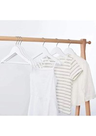 Resim 6 Adet Beyaz Ahşap Görünümlü Plastik Askı Kıyafet Elbise Gömlek Askısı Beyaz 