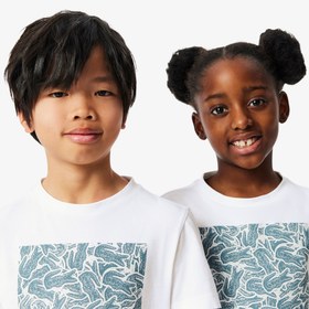 Resim Lacoste Çocuk Bisiklet Yaka Baskılı Beyaz T-Shirt 