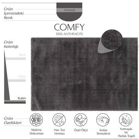 Resim Cool Halı Comfy 1006 Antrasit Yumuşak Dokulu Halı Kilim Salon Koridor Çocuk Odası Halısı Uzun Tüylü Kesme Yolluk Shagyy Dokuma Makine Halısı 