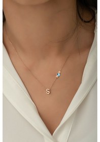 Resim 925 Ayar Gümüş Rose Kaplama Nazar Gözlü Dorika Toplu S Harf Kolye UVPTS100358 