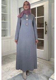 Resim Rabia Şamlı Banu Broşlu Triko Elbise Gri Normal 
