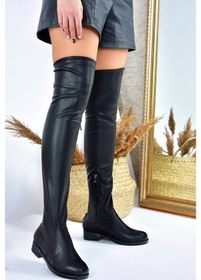 Resim Fox Shoes Suni Deri Siyah Streç Kadın Çizme G268573002 Siyah 