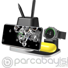 Resim ALLY 4İN1 Kablosuz Şarj Cihazı Galaxy Watch-Buds Kulaklık S20,S21 İP11-12 Wireless Şarj Kalemlik 