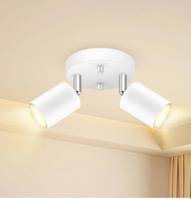 Resim Rsylight Retro Beyaz Metal 2 Li Led Spot Tavan Plofyoner 180 Derece Hareketli Beyaz Ampullü Beyaz 