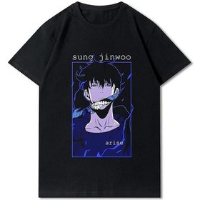 Resim Anime Solo Leveling Sung Jinwoo Siyah T-shirt Siyah 
