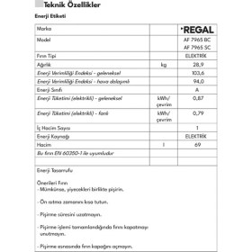 Resim Regal AF 7965 SC Ankastre Fırın 