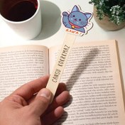 Resim Ev Kedisi İsimli Ahşap Kitap Okuma Ayracı 