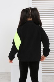 Resim Toontoy Kız Çocuk Dik Yaka Fermuarlı Renk Bloklu Reglan Kol Polar Hırka - Beli Ayarlanabilir Lastikl 