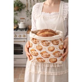Resim Balmumu Ekmek Saklama Torbası 40X40 cm Büyük Boy - Doğal & Nefes Alan Bez Torba 