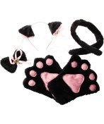 Resim Guangdong Spirit Siyah Pembe Kedi Cosplay Set Paw Pençe Eldiven Kulak Toka Kuyruk Papyon Kostüm 