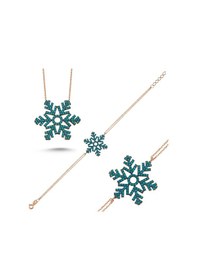 Resim Kar Tanesi Taşlı Gümüş Kolye Ve Bileklik Set 5 Renk Wss11 