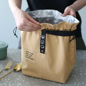 Resim Kadınlar için Minimalist Endüstriyel Öğle Yemeği Çantası - "Sadece Yiyecek Sevebilir" Tasarımı, Dayanıklı Polyester Astarlı, Geniş Piknik ve Ofis Kullanımına Uygun (Ordu Yeşili/Haki/Siyah), Modern İp Bağlamalı Çanta, Kontrast Detaylı 