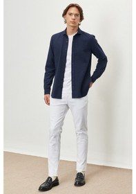 Resim AC&Co / Altınyıldız Classics Erkek Lacı Slim Fit Dar Kesim İtalyan Yaka %100 Pamuk Gofre Gömlek Lacı Lacivert 