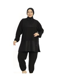 Resim Büyük Beden Spor Likra Tam Kapalı Tesettür Mayo 6292 Siyah 