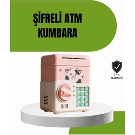 Resim Atm Tasarımlı Pembe Işıklı Sesli Çocuk Kumbarası 