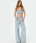 Resim Taşlı Geniş Paça Kot Pantolon Baklava Desenli Cepli - Bianca Wide Leg Jeans 