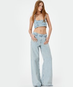 Resim Taşlı Geniş Paça Kot Pantolon Baklava Desenli Cepli - Bianca Wide Leg Jeans 