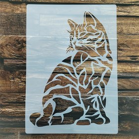 Resim 1 adet Büyük Kedi Desenli Hollow Stencil - Sevimli ve Gerçekçi Kedi Boyama Şablonu, Dayanıklı PET Malzemeden Yapılmış, Yıkanabilir ve Tekrar Kullanılabilir A4 Boyama Şablonu, Tekstiller, El Sanatları, Boyama Kitapları ve DIY Duvar Dekorasyonu için Uygun. 