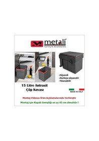 Resim Metali Dolap İçi Çöp Kovası Antrasit 15 Lt 