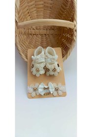 Resim Bilge Trend Kız Bebek Çiçek Detaylı Patik ve Fiyonklu Bandana Seti 