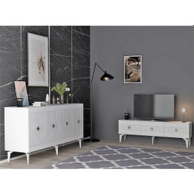 Resim Midas TV Sehpası Ve Konsol 2'li Salon Takımı Altın - Beyaz 