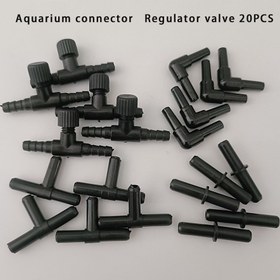 Resim 20 adet) Akvaryum Aksesuarları, Bağlantılar, 5 Düz/Uçlu/Açı Açı + Regülasyon Valfleri, Hortum Bağlantıları, 4Mm Borulara Bağlanır, Güç Kaynağı Gerektirmez, Pil Gerektirmez 