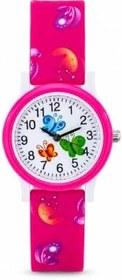 Resim Kelebek Desenli Pembe Kız Çocuk Kol Saati Analog Saat ST-304418 