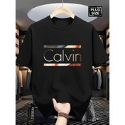 Resim Erkekler için Büyük Beden Kısa Kollu T-Shirt, Geometrik Harf Baskısı - Rahat Yaka, Konforlu Kumaş, Normal Beden, Bahar/Yaz Stili, Büyük Beden Bluz 