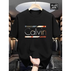 Resim Erkekler için Büyük Beden Kısa Kollu T-Shirt, Geometrik Harf Baskısı - Rahat Yaka, Konforlu Kumaş, Normal Beden, Bahar/Yaz Stili, Büyük Beden Bluz 