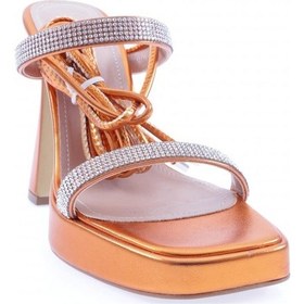 Resim Dgn 3582-23y Kadin Kristal Taşli Bantli Bilekten Bağlamali Kalin Topuklu Sandalet 3582-2271-R13774 Turuncu 
