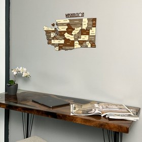Resim Washington Ahşap Duvar Haritası - Ahşap Duvar Dekoru 3D ve Çok Renkli - 60x33 cm 