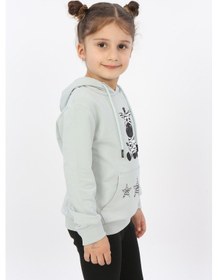 Resim Toontoy Kız Çocuk Yıldızlı Zebra Baskılı Kapüşonlu Sweatshirt Yeşil 