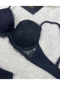 Resim Le Jardin Parlak Simli İpli Brodeli Push-up Sütyen Külot Takım-50 Lacivert 