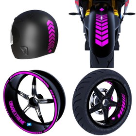 Resim Moto Rider 4'lü Sticker Seti Gül Pembesi İç Dış Jant Şeridi Kask ve Çamurluk Çınar Extreme 